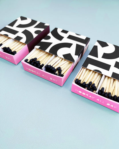 Wooden Matches in Modern 2" Desktop Box: Geometric - Black Tipped Matches