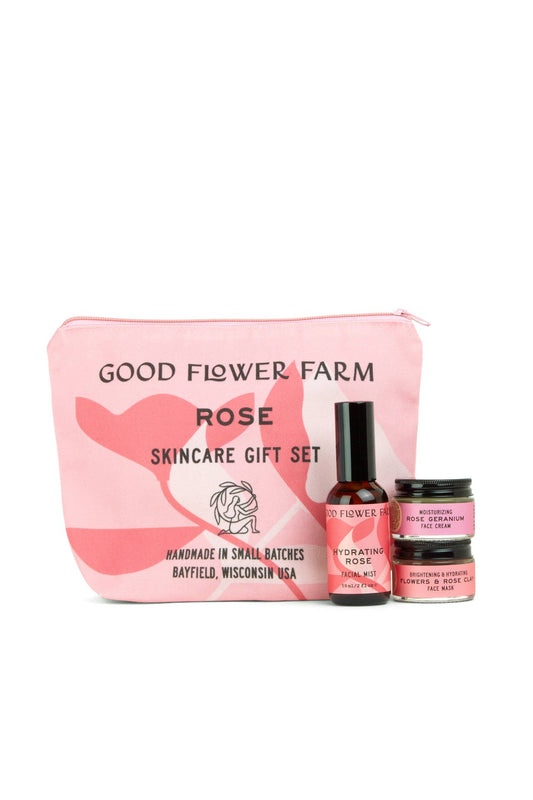 Rose Organic Skincare Gift Set w/ Gift Bag Zip Pouch