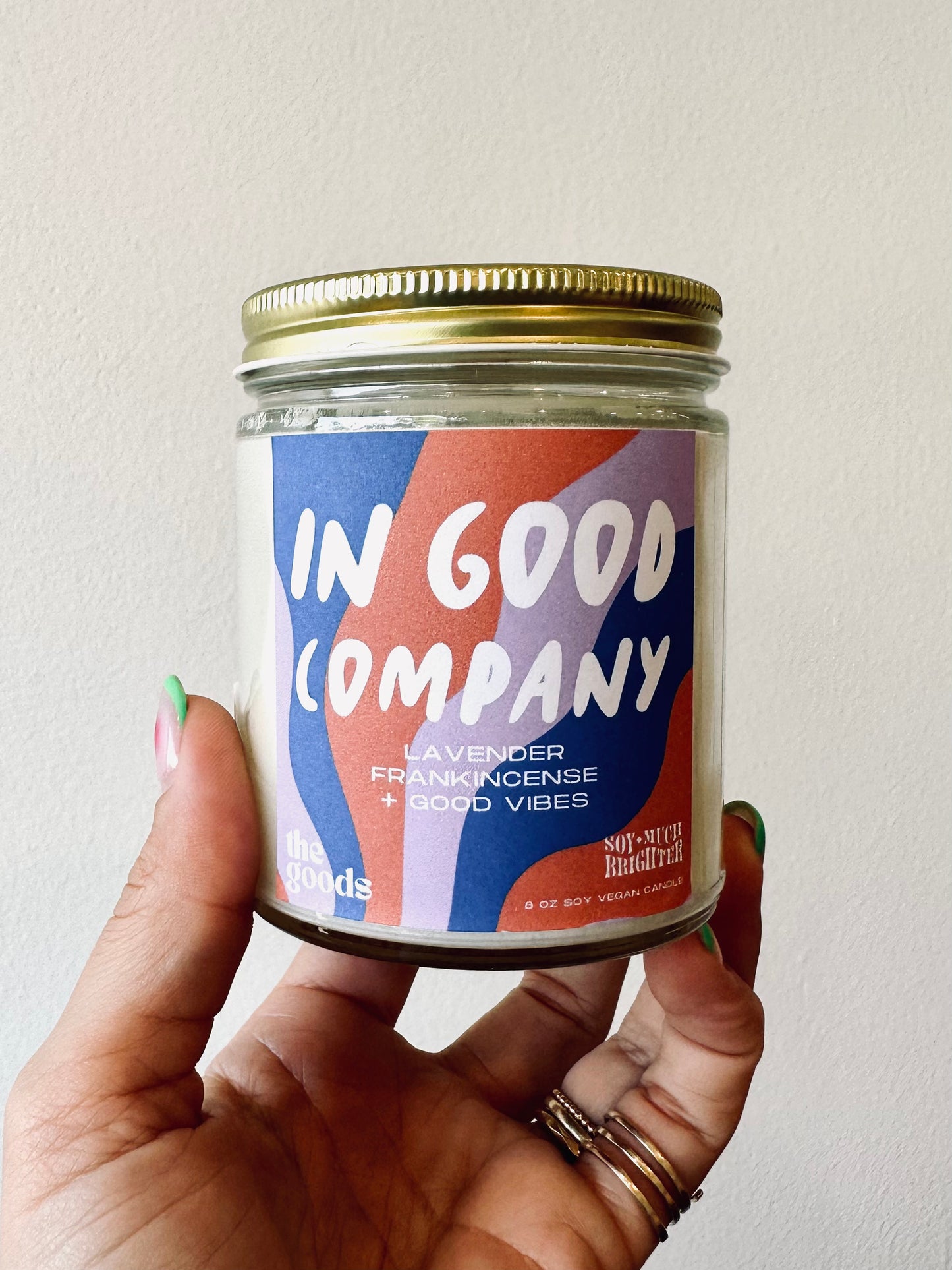 In Good Company Candle: Lavender, Frankincense + Good Vibes, 8 oz