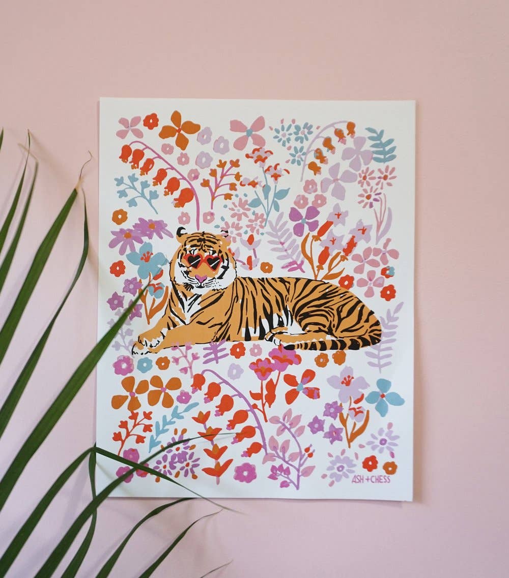 Flower Tiger Art Print, 11 x 14